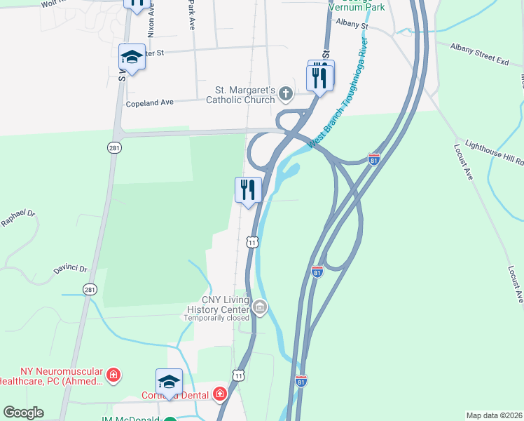 map of restaurants, bars, coffee shops, grocery stores, and more near 170 South Main Street in Homer
