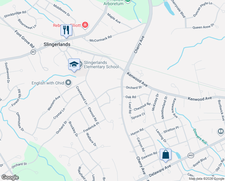 map of restaurants, bars, coffee shops, grocery stores, and more near 10 Magdalen Road in Delmar