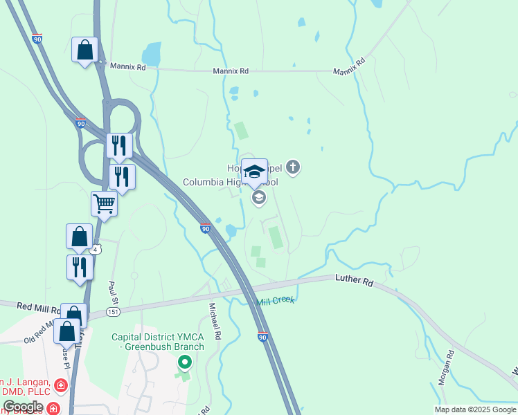map of restaurants, bars, coffee shops, grocery stores, and more near 962 Luther Road in East Greenbush
