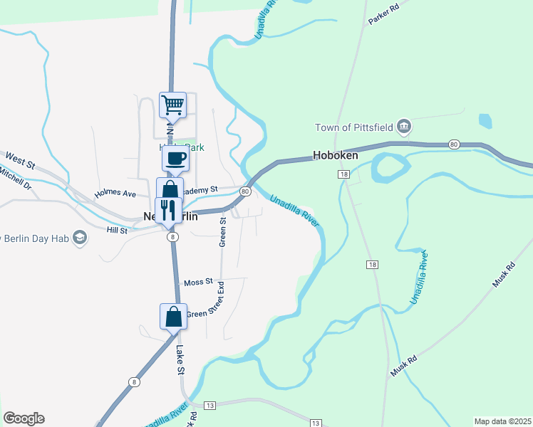 map of restaurants, bars, coffee shops, grocery stores, and more near 11 Vista Ln in New Berlin
