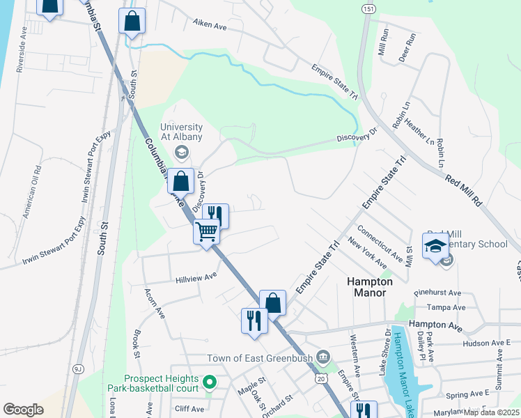 map of restaurants, bars, coffee shops, grocery stores, and more near 42 Catskill Avenue in Hampton Manor