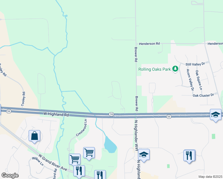 map of restaurants, bars, coffee shops, grocery stores, and more near 2171 Knotty Pine Tr in Howell