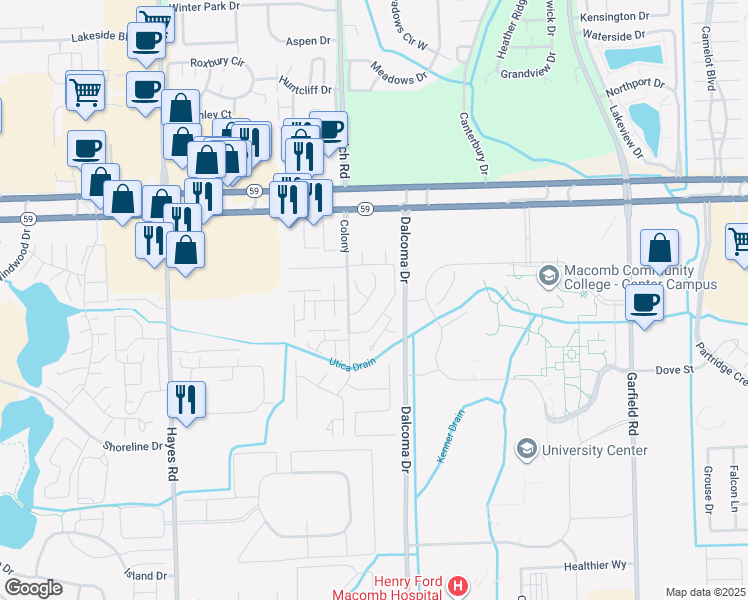 map of restaurants, bars, coffee shops, grocery stores, and more near 44516 Connecticut Court in Clinton Township