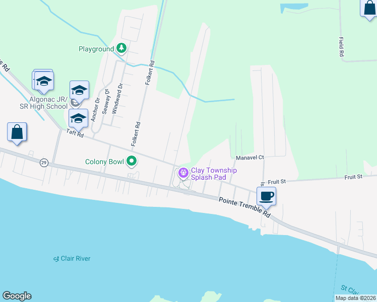 map of restaurants, bars, coffee shops, grocery stores, and more near 4764 Taft Road in Clay Township