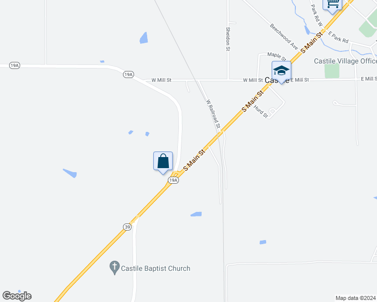 map of restaurants, bars, coffee shops, grocery stores, and more near 117 South Main Street in Castile