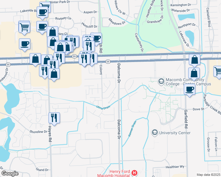 map of restaurants, bars, coffee shops, grocery stores, and more near 44553 New Hampshire in Clinton Township