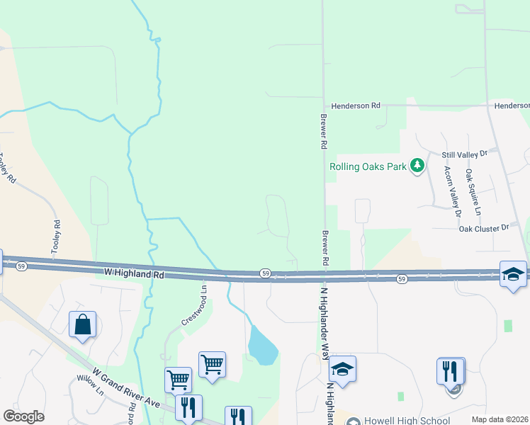 map of restaurants, bars, coffee shops, grocery stores, and more near 2171 Knotty Pine Tr in Howell