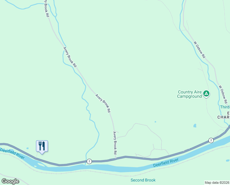 map of restaurants, bars, coffee shops, grocery stores, and more near 92 Avery Brook Road in Charlemont