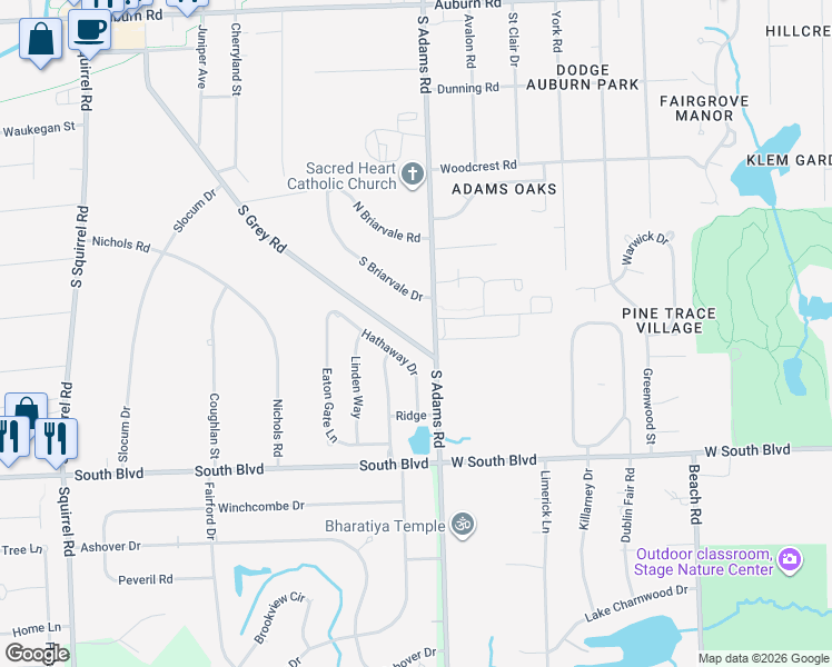 map of restaurants, bars, coffee shops, grocery stores, and more near 837 South Grey Road in Auburn Hills
