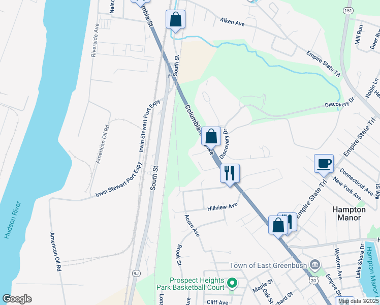 map of restaurants, bars, coffee shops, grocery stores, and more near 102 Columbia Turnpike in Rensselaer
