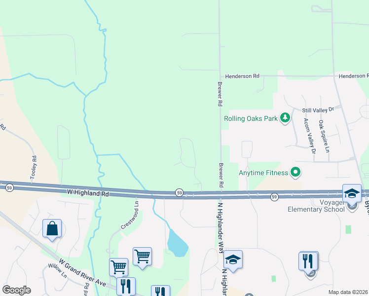 map of restaurants, bars, coffee shops, grocery stores, and more near 2171 Knotty Pine Tr in Howell