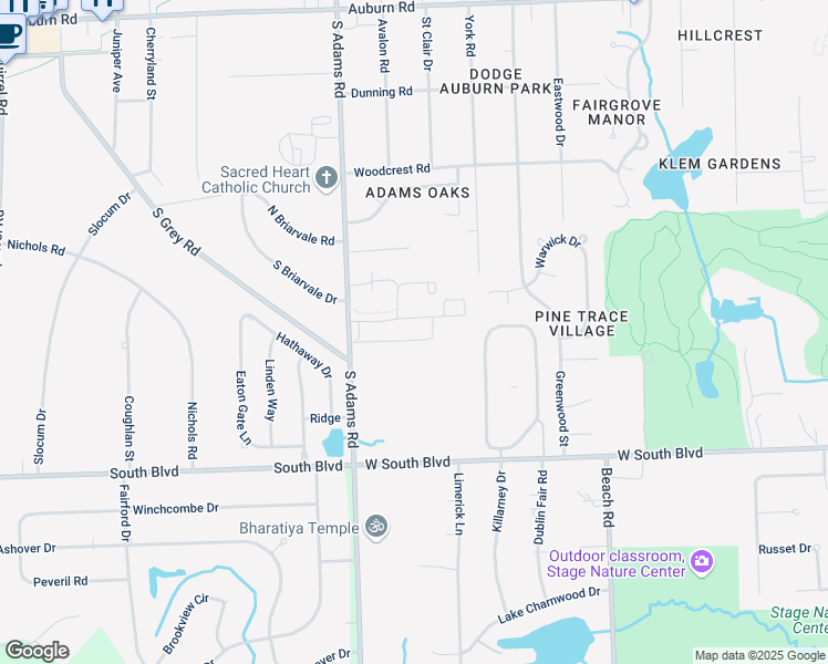 map of restaurants, bars, coffee shops, grocery stores, and more near 3633 South Adams Road in Rochester Hills