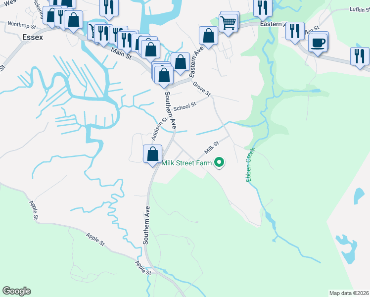map of restaurants, bars, coffee shops, grocery stores, and more near 18 Forest Avenue in Essex