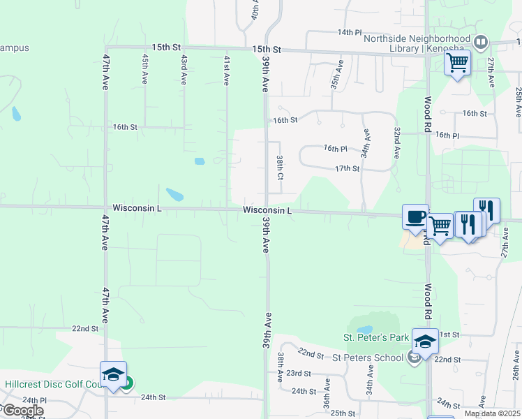 map of restaurants, bars, coffee shops, grocery stores, and more near 3913 17th Place in Kenosha