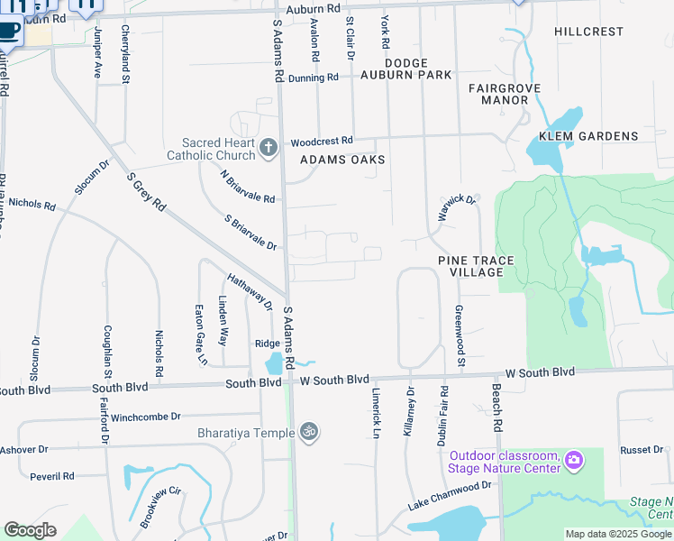 map of restaurants, bars, coffee shops, grocery stores, and more near 3633 South Adams Road in Rochester Hills