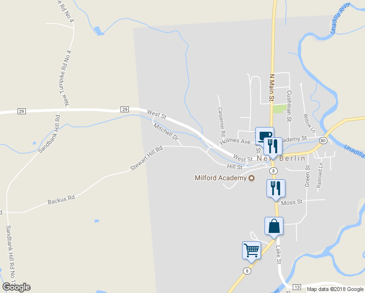 map of restaurants, bars, coffee shops, grocery stores, and more near 2 Terrace Heights in New Berlin