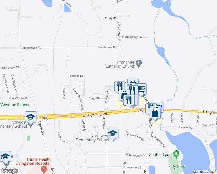 map of restaurants, bars, coffee shops, grocery stores, and more near 214 Dorchester Drive in Howell