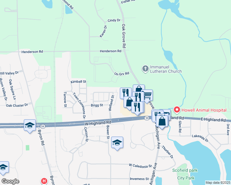map of restaurants, bars, coffee shops, grocery stores, and more near 214 Dorchester Drive in Howell