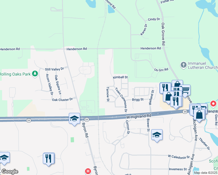 map of restaurants, bars, coffee shops, grocery stores, and more near 1794 Town Commons Drive in Howell