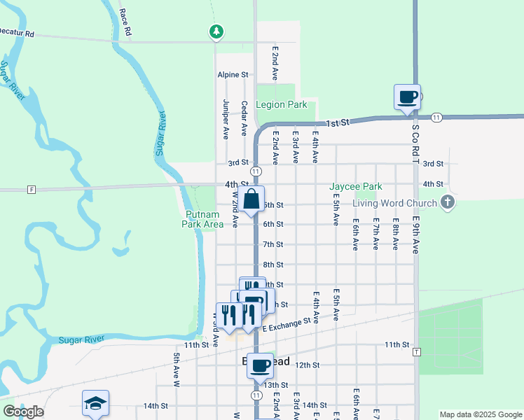 map of restaurants, bars, coffee shops, grocery stores, and more near 407 East 2nd Avenue in Brodhead