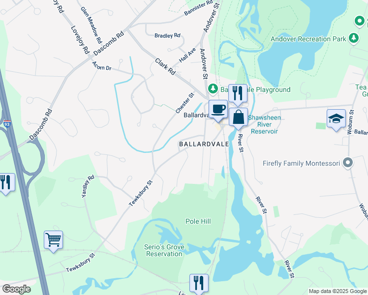 map of restaurants, bars, coffee shops, grocery stores, and more near 41 Tewksbury Street in Andover