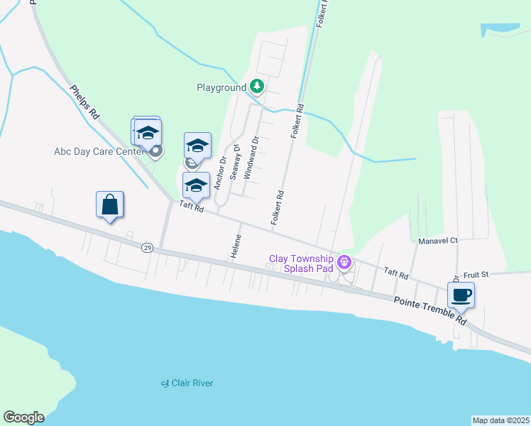 map of restaurants, bars, coffee shops, grocery stores, and more near 9556 Folkert Road in Clay Township