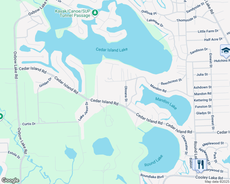 map of restaurants, bars, coffee shops, grocery stores, and more near 9842 Cedar Island Road in Oakland County