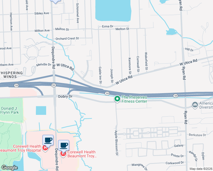 map of restaurants, bars, coffee shops, grocery stores, and more near 2661 West Utica Road in Macomb County