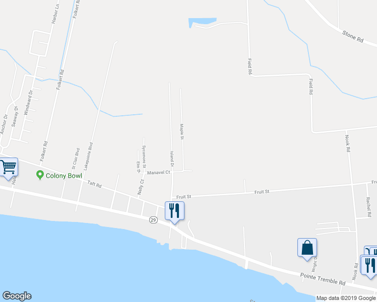 map of restaurants, bars, coffee shops, grocery stores, and more near 9307 Maple Road in Algonac