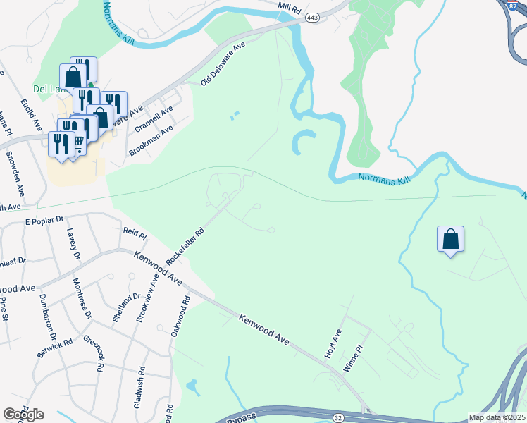 map of restaurants, bars, coffee shops, grocery stores, and more near 17 Dresden Court in Delmar