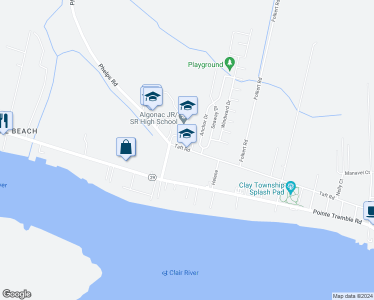 map of restaurants, bars, coffee shops, grocery stores, and more near 5202 Taft Road in Clay Township