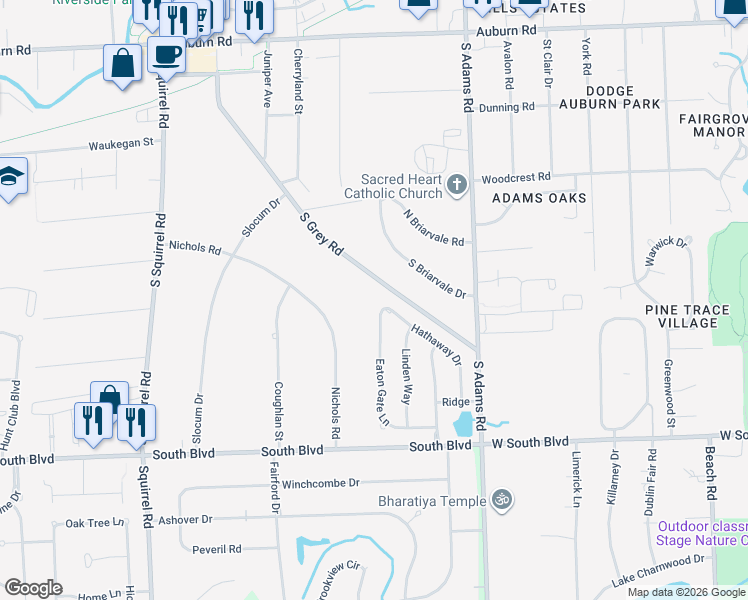 map of restaurants, bars, coffee shops, grocery stores, and more near 3676 Eaton Gate Ln in Auburn Hills