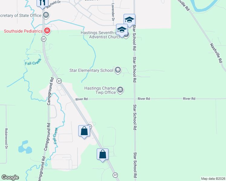 map of restaurants, bars, coffee shops, grocery stores, and more near 775 River Road in Hastings