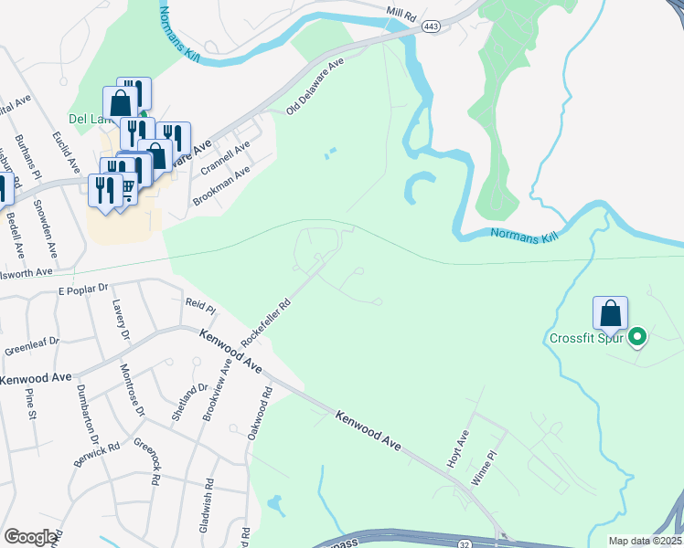 map of restaurants, bars, coffee shops, grocery stores, and more near 10 Hanover Drive in Delmar
