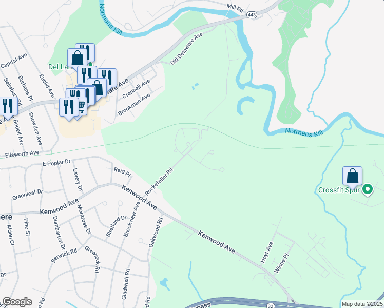 map of restaurants, bars, coffee shops, grocery stores, and more near 10 Hanover Drive in Delmar