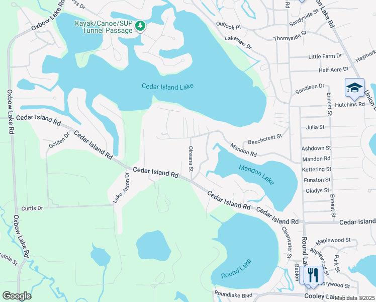 map of restaurants, bars, coffee shops, grocery stores, and more near 898 Olreana Street in White Lake charter Township