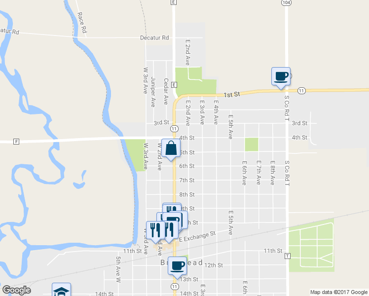 map of restaurants, bars, coffee shops, grocery stores, and more near 407 East 2nd Avenue in Brodhead