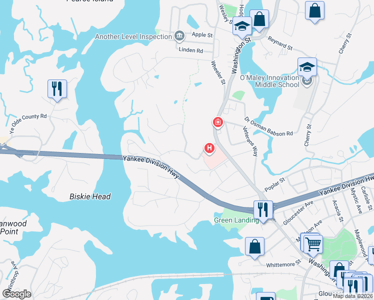 map of restaurants, bars, coffee shops, grocery stores, and more near 17 Ferry Street in Gloucester
