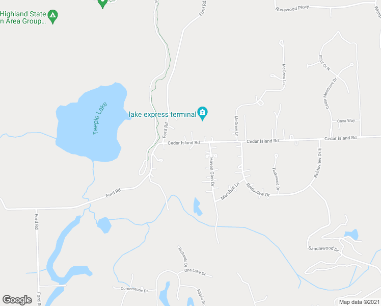 map of restaurants, bars, coffee shops, grocery stores, and more near 4916 Cedar Island Road in White Lake charter Township