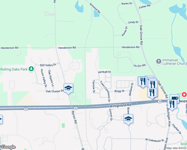 map of restaurants, bars, coffee shops, grocery stores, and more near 1794 Town Commons Drive in Howell