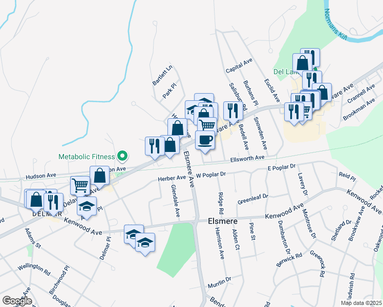 map of restaurants, bars, coffee shops, grocery stores, and more near 254 Delaware Avenue in Delmar