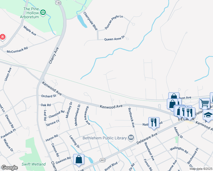 map of restaurants, bars, coffee shops, grocery stores, and more near 20 Gardner Terrace in Delmar