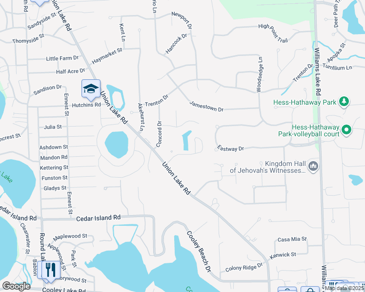 map of restaurants, bars, coffee shops, grocery stores, and more near 941 Independence Circle in White Lake charter Township