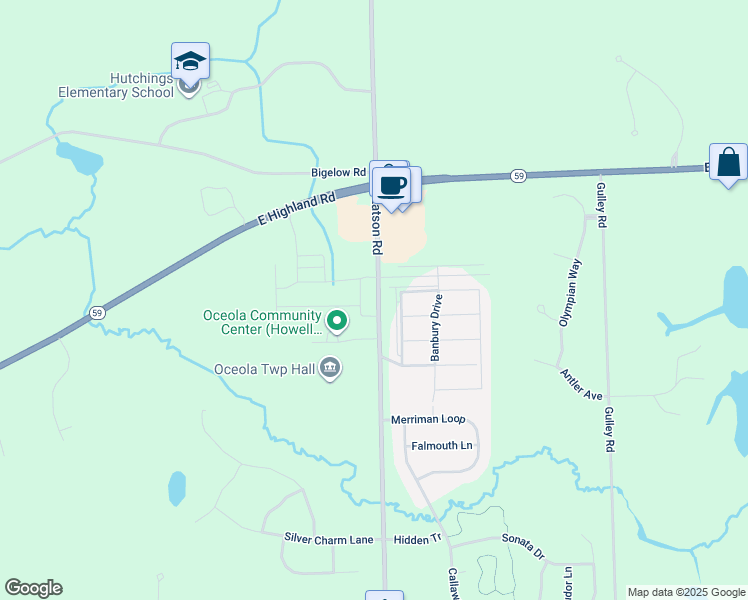 map of restaurants, bars, coffee shops, grocery stores, and more near 1661 North Latson Road in Howell