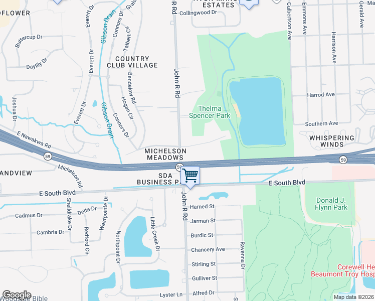 map of restaurants, bars, coffee shops, grocery stores, and more near 3851 John R Road in Rochester Hills
