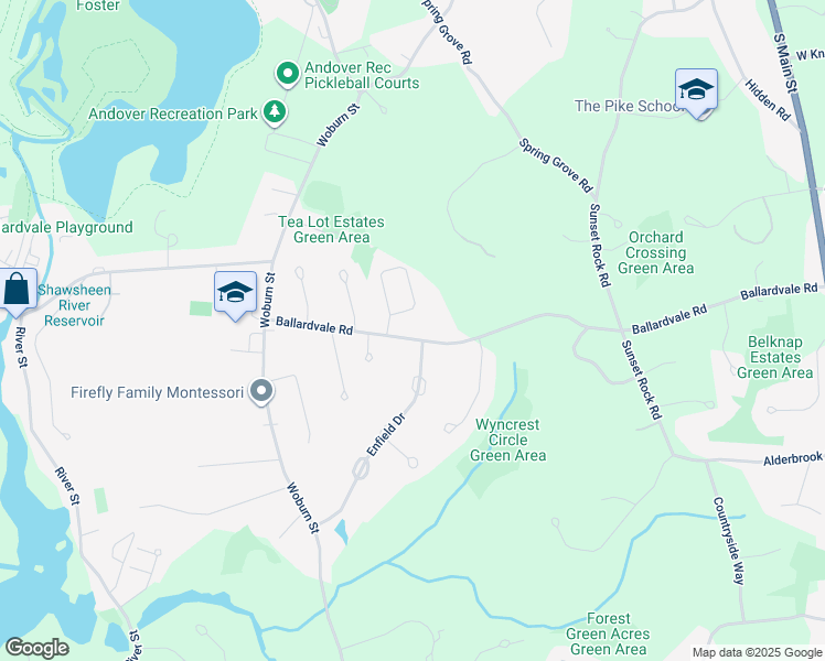 map of restaurants, bars, coffee shops, grocery stores, and more near 94 Ballardvale Road in Andover