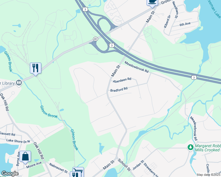 map of restaurants, bars, coffee shops, grocery stores, and more near 118 Main Street in Chelmsford