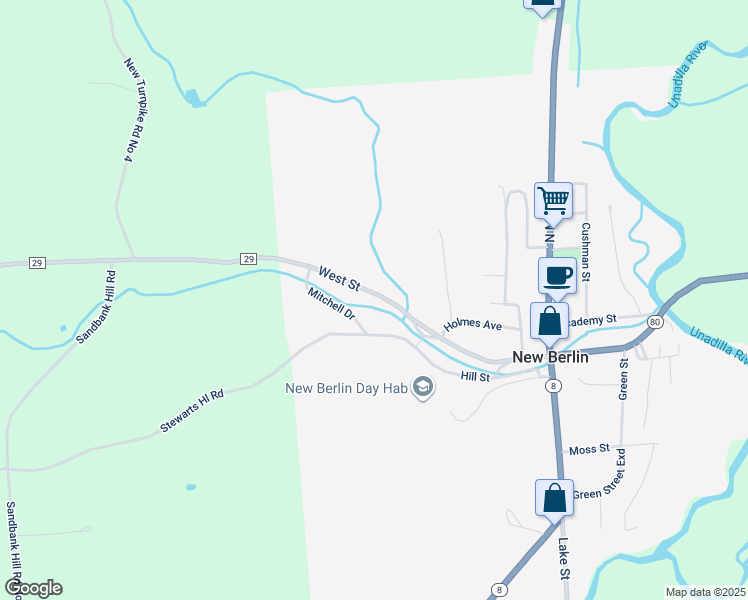 map of restaurants, bars, coffee shops, grocery stores, and more near 2 Terrace Heights in New Berlin