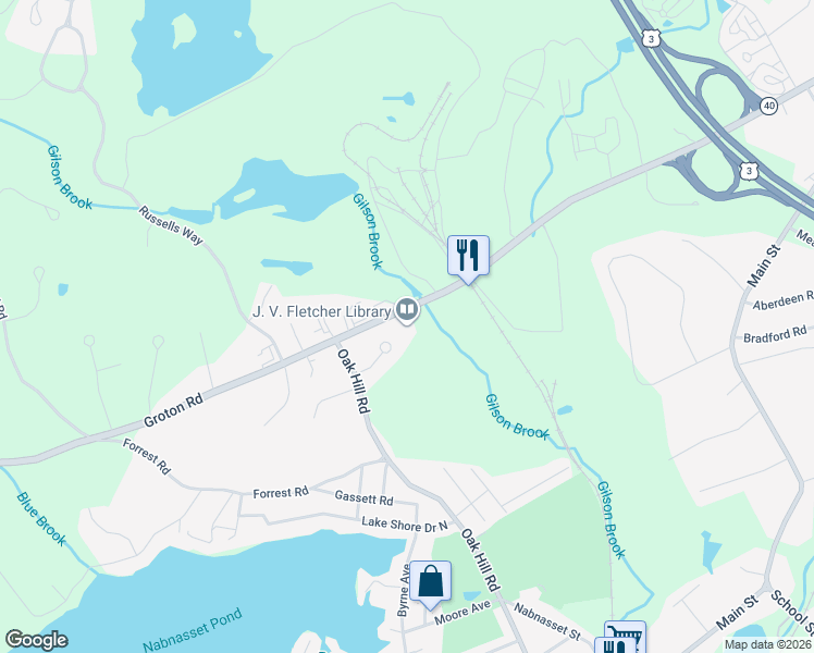 map of restaurants, bars, coffee shops, grocery stores, and more near 515 Groton Road in Westford