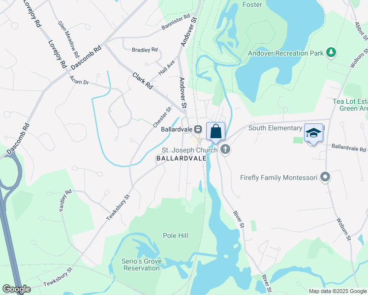 map of restaurants, bars, coffee shops, grocery stores, and more near 48A Center Street in Andover